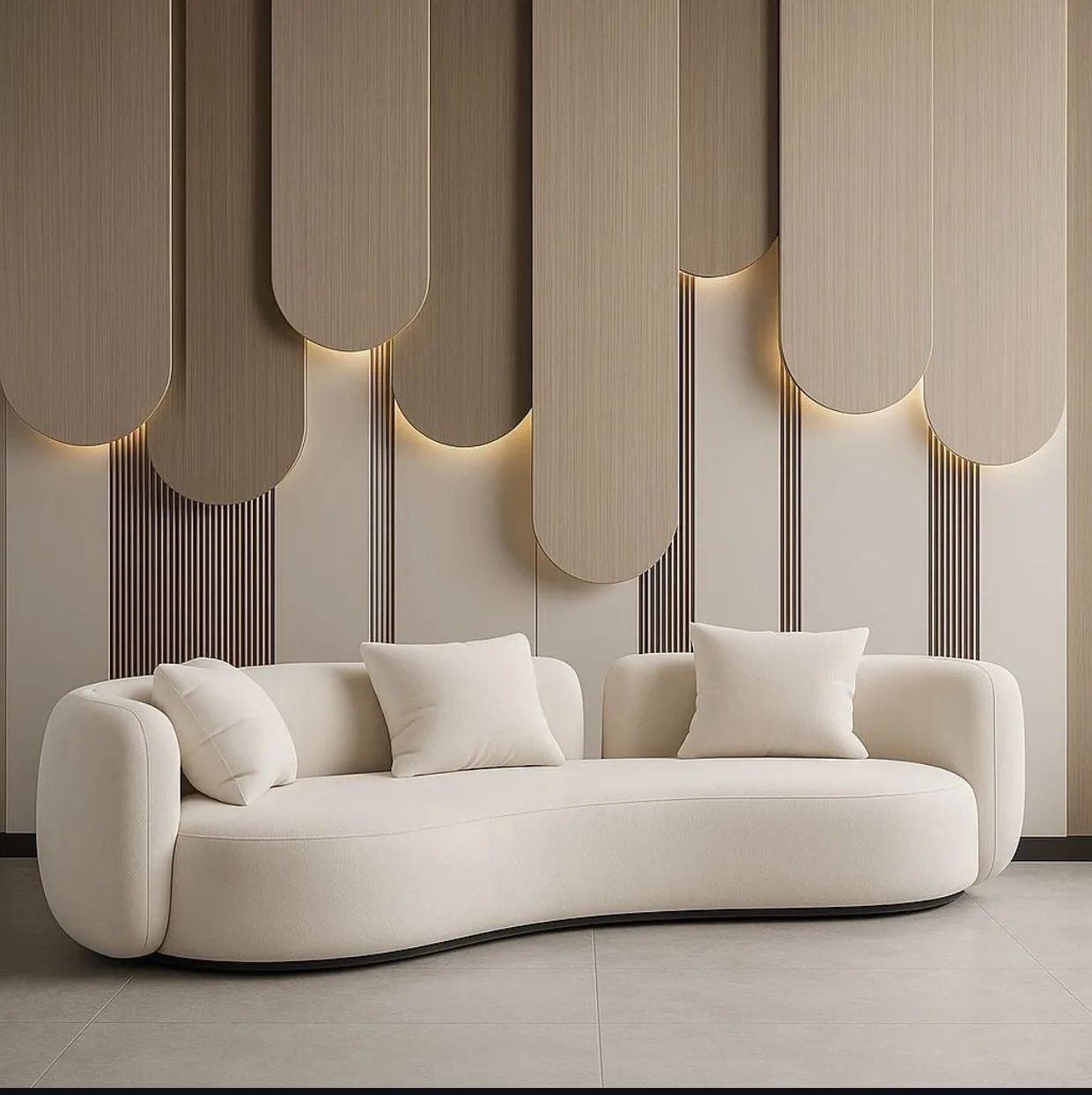 M&F Studio Ivory Curved Sofa