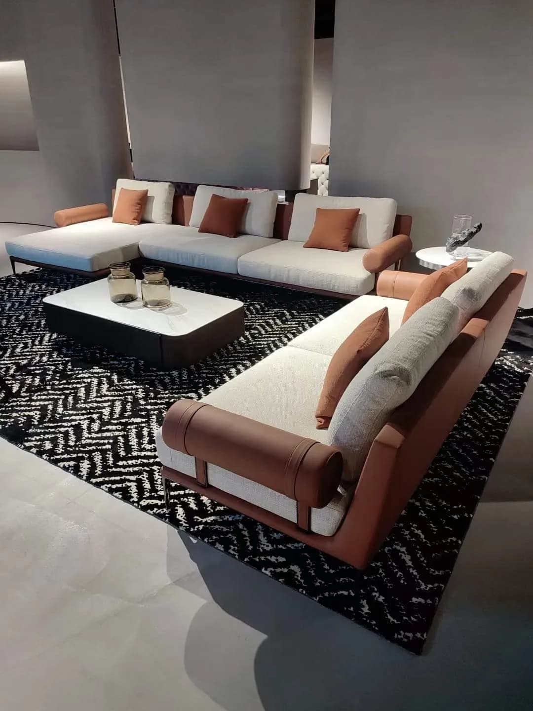M&F Studio Leather and Linen Modular Sectional