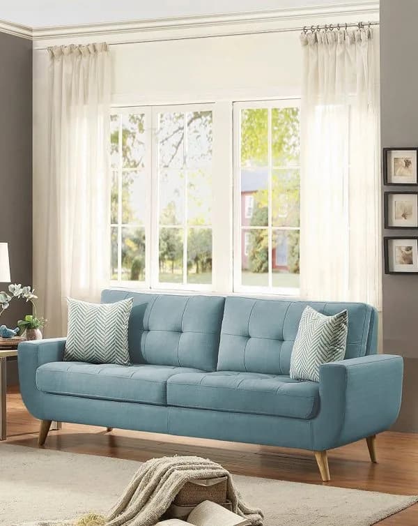 M&F Studio Mid-Century Blue Three-Seater Sofa