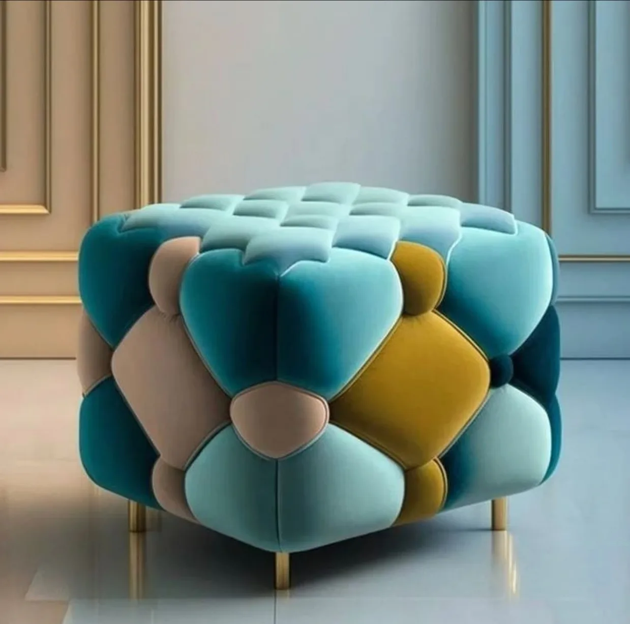 M&F Studio Multi-Tone Tufted Cube Ottoman