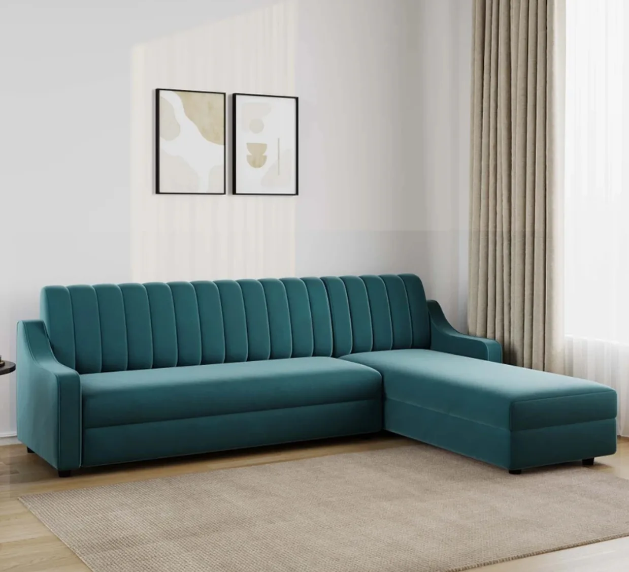 M&F Studio Teal Channel-Tufted Sectional
