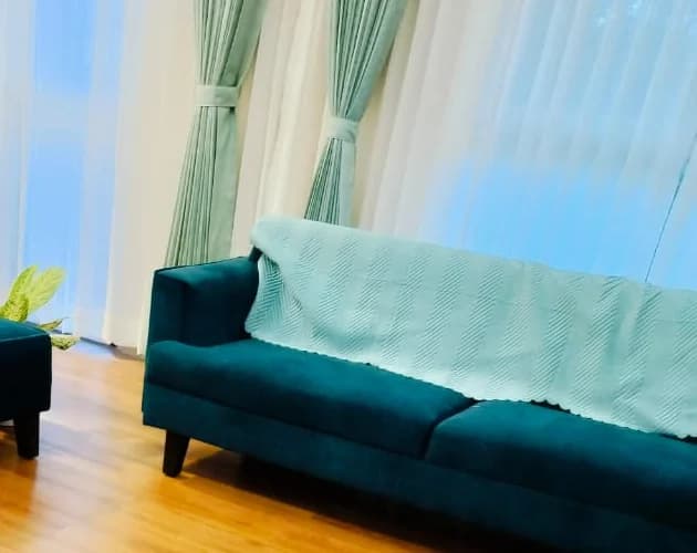 M&F Studio Teal Velvet Sofa and Ottoman