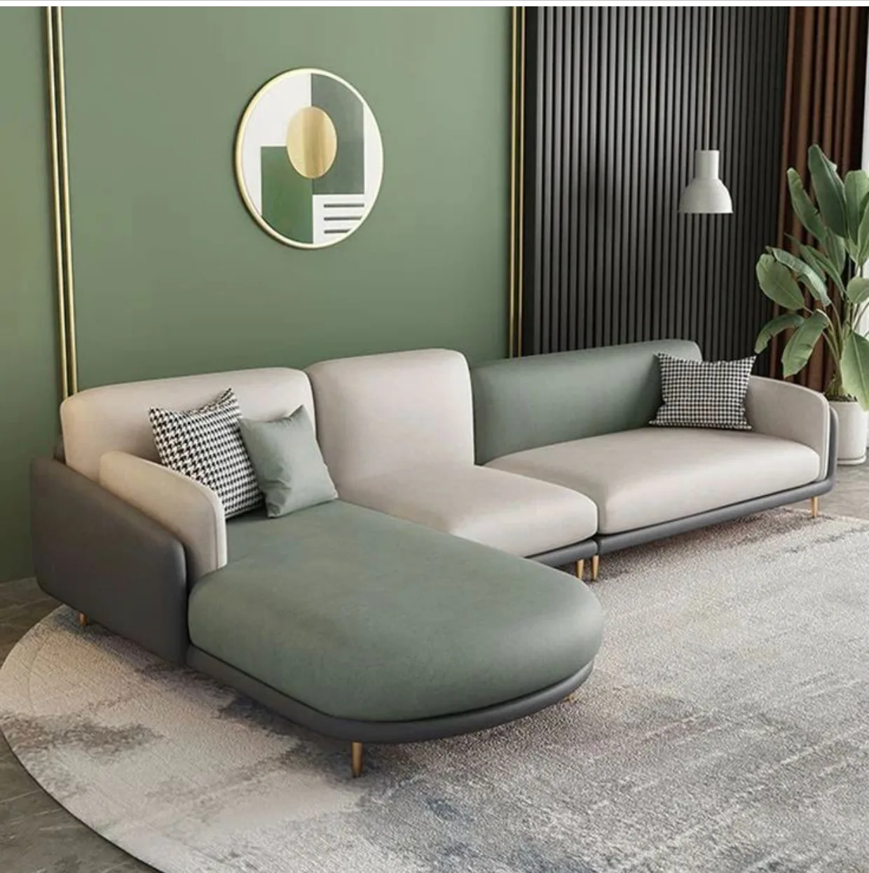 M&F Studio Two-Tone Sectional Sofa with Chaise